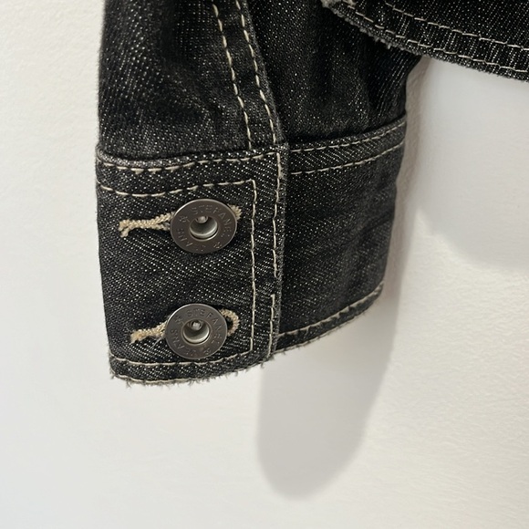 Stefanel Womens Black Demin Jean Jacket Size 10 Large Distressed Punk Goth Rock - Picture 9 of 16